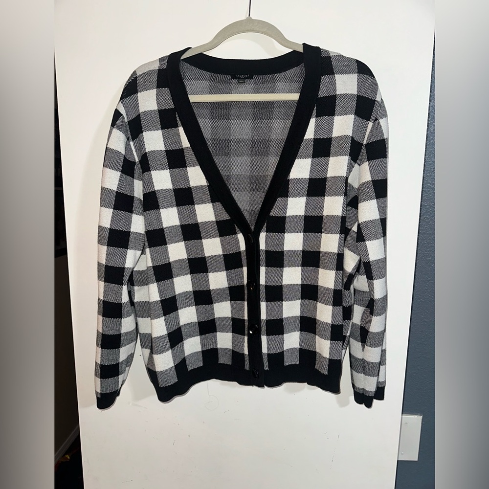 Talbots Black and White‎ Checkered Women's Sweater Cardigan Size 2x